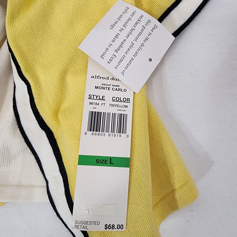 Alfred Dunner Womens Sweater 2 In 1 Cardigan Large Necklace Yellow White 3/4 Slv - Picture 10 of 10